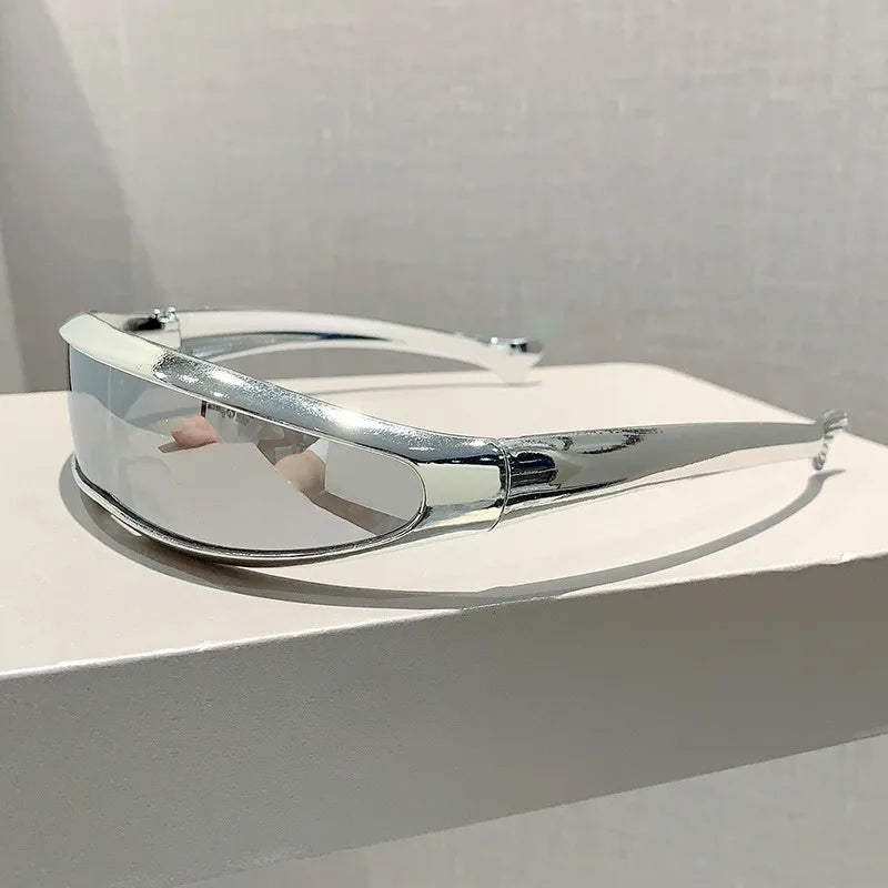 Futuristic One-piece Mirror Personalized Electroplated Sunglasses Women Men 2025 Y2K Steampunk Goggles Rave Party Glasses UV400