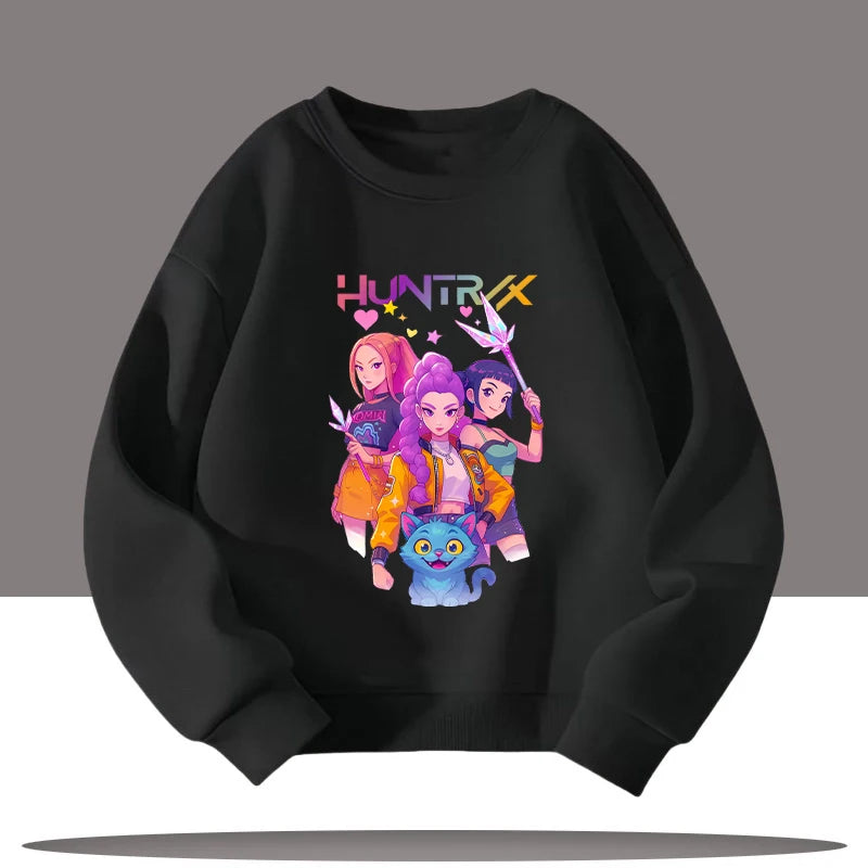 K-pop Demon Hunters Cartoon Print 3-12 Year Old New Style Kids Round-neck Sport Shirt Cute Girl Casual Top Children's Clothing
