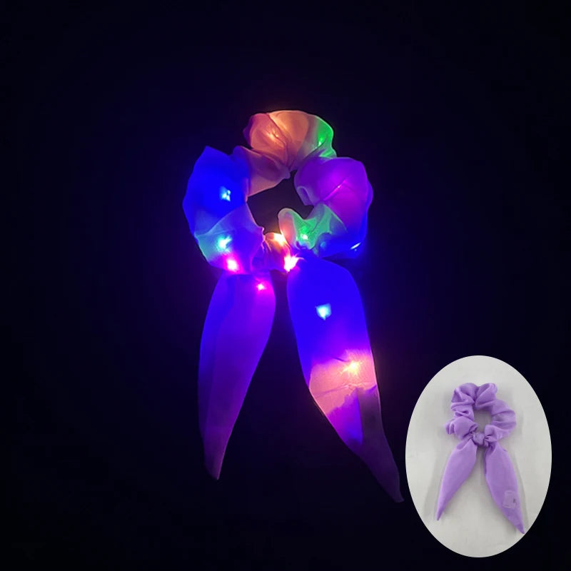 1/10 Pcs LED Luminous Scrunchies Glowing Hairband Girl Light Up Hair Scrunchy Birthday Party Headwear Supplies Hair Accessories
