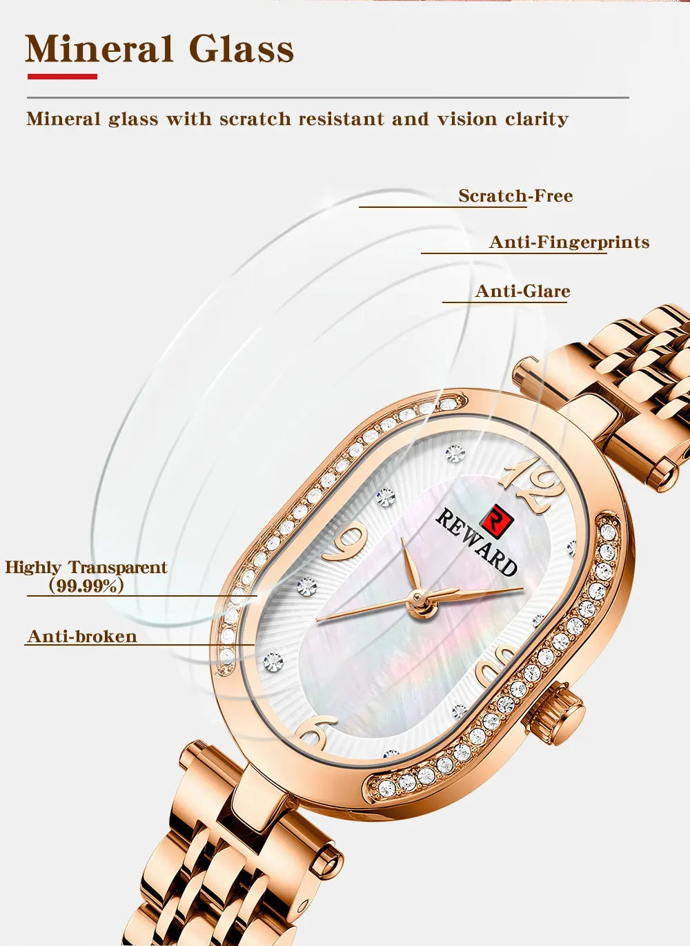 REWARD Exquisite Minimalist Women Watch Luxury Fashion Stain Steel Ladies Waterproof Quartz Wristwatch Rose Gold Female Clock