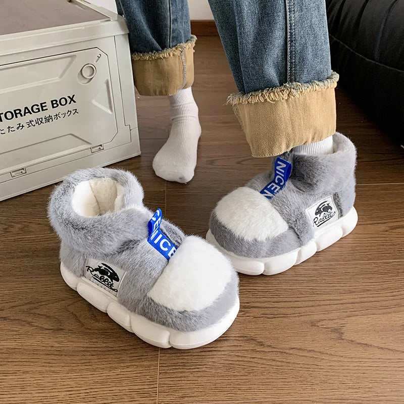 2025 Women's Winter Warm Shoes Plush Lining Indoor Slippers Couples Platform Heel High Top Snow Boots Female Male Home Slipper