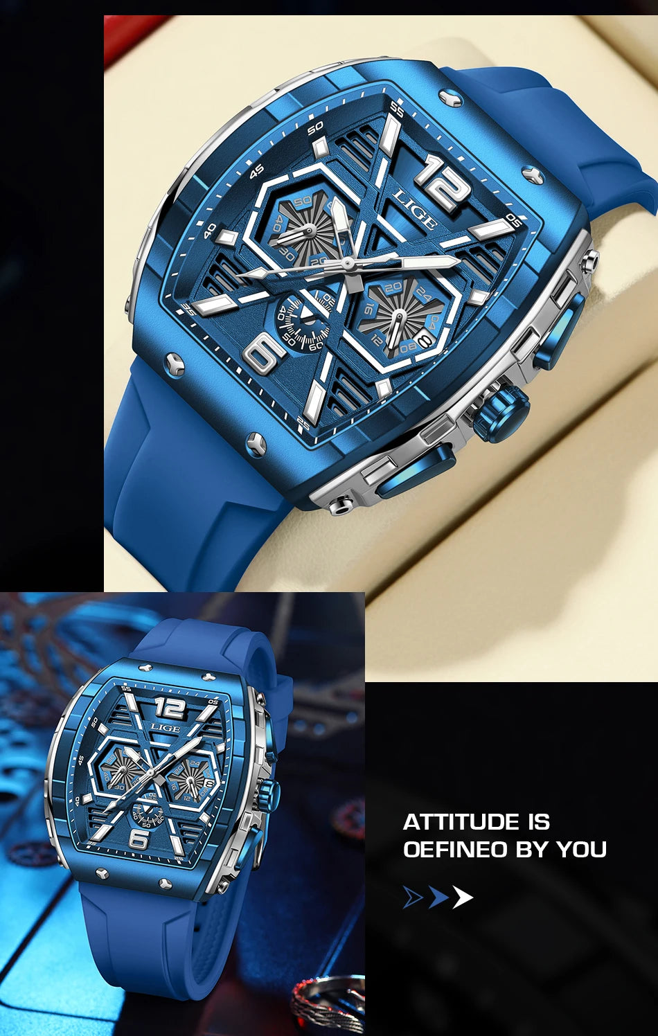 LIGE New Strong Luminous Watch For Men Fashion Military Square Watch Men Sport Chronograph Waterproof Watches Reloj Hombre+BOX