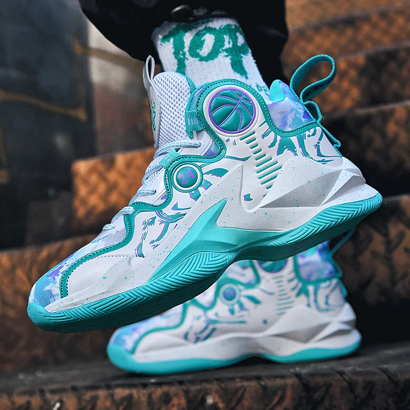 Men Basketball Shoes Soft Sole Cushioning Anti-Slip Sports Shoes Flat Comfortanle High-top Leather Basketball Boots for Man