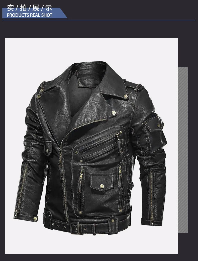 Winter PU Leather Jacket Men Fashion Motorcycle Faux Leather Jacket Male Autumn Cool Zipper Pockets Outwear Coats Clothing