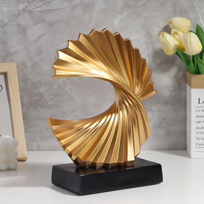 Golden Wave Resin Craft Sculpture - Abstract Art Home Decor Figurine, Bedroom, Living Room, and Study Desktop Decorations