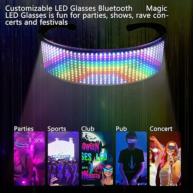 DIY Shining Electronic Futuristic Eyewear Glow The Dark Bluetooth LED Luminous Glasses Prop for Party Bar Festival Performance