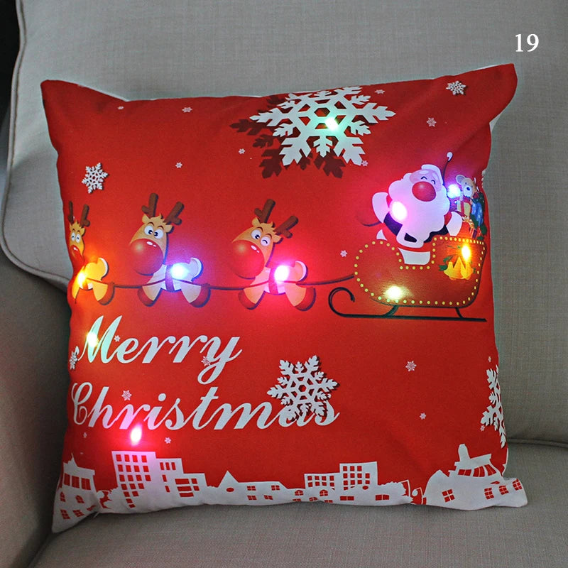 LED Christmas Cushion Cover Merry Santa Claus Light Pillow   Lighting Pillowcase Home Decoration New Year  Decor