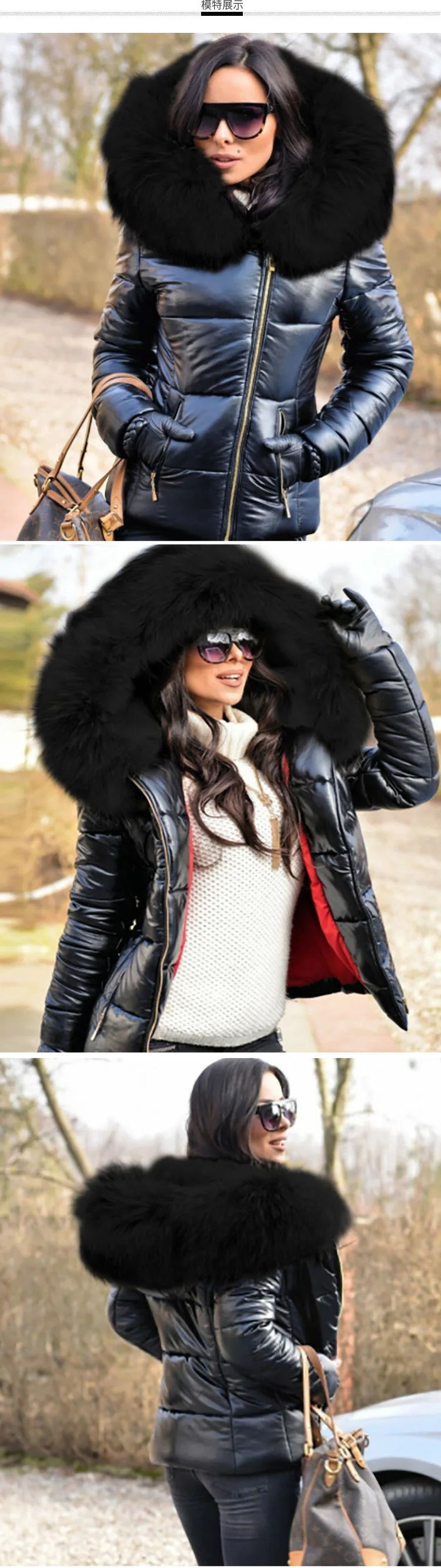 New Hood Solid Color Fur Hooded Jacket Autumn Winter New Women's Cotton-Padded Down Short Parka Coat Jacket Fashion Casual