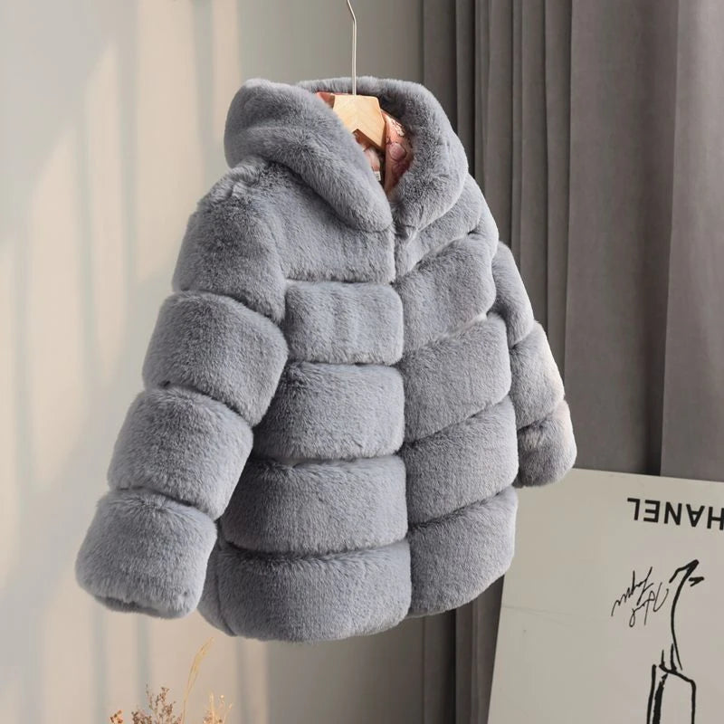 Kids Clothes Girls Fur Coats Winter Solid Faux Rabbit Fur Hooded Jacket for Babies Fashion Boy Thicken Warm Children's Clothing