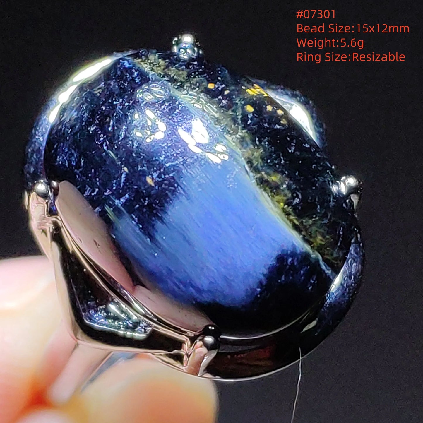 Natural Blue Pietersite Beads Adjustable Ring Woman Men Namibia Pietersite Ring Chatoyant Beads Fashion Silver Jewelry AAAAAA