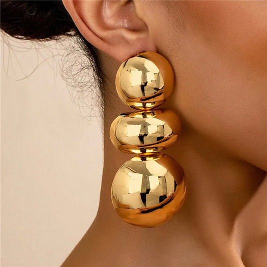Retro Exaggerated Geometric Round Design Earrings For Women European American Style Large Earrings Party Travel Jewelry Gift