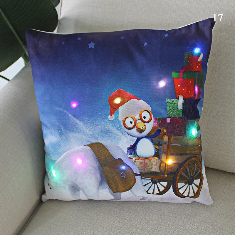 LED Christmas Cushion Cover Merry Santa Claus Light Pillow   Lighting Pillowcase Home Decoration New Year  Decor