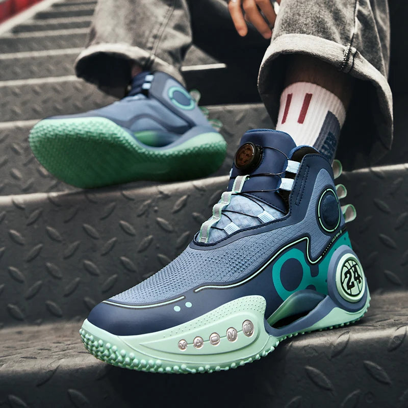 High-top Men Basketball Shoes Kids Rotating Button Basket Boots Brand Design Sneakers Men Outdoor Basketball Training Shoes Male