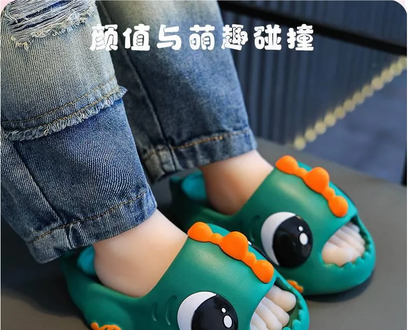 Summer Aged 2-12 Children Slippers Cute Cartoon Dinosaur Beach Sandal For Kids Boys Girls Flip Flops Non-Slip Indoor Home Shoes