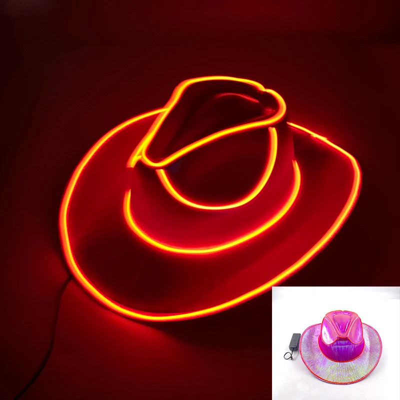 Glowing Decor  Supplies Luminous Cowboy hat  LED Pearlescent Cowboy  Cap Fashion Neon Light Hat For Party