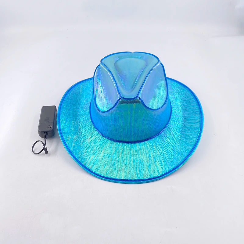 Glowing Decor  Supplies Luminous Cowboy hat  LED Pearlescent Cowboy  Cap Fashion Neon Light Hat For Party