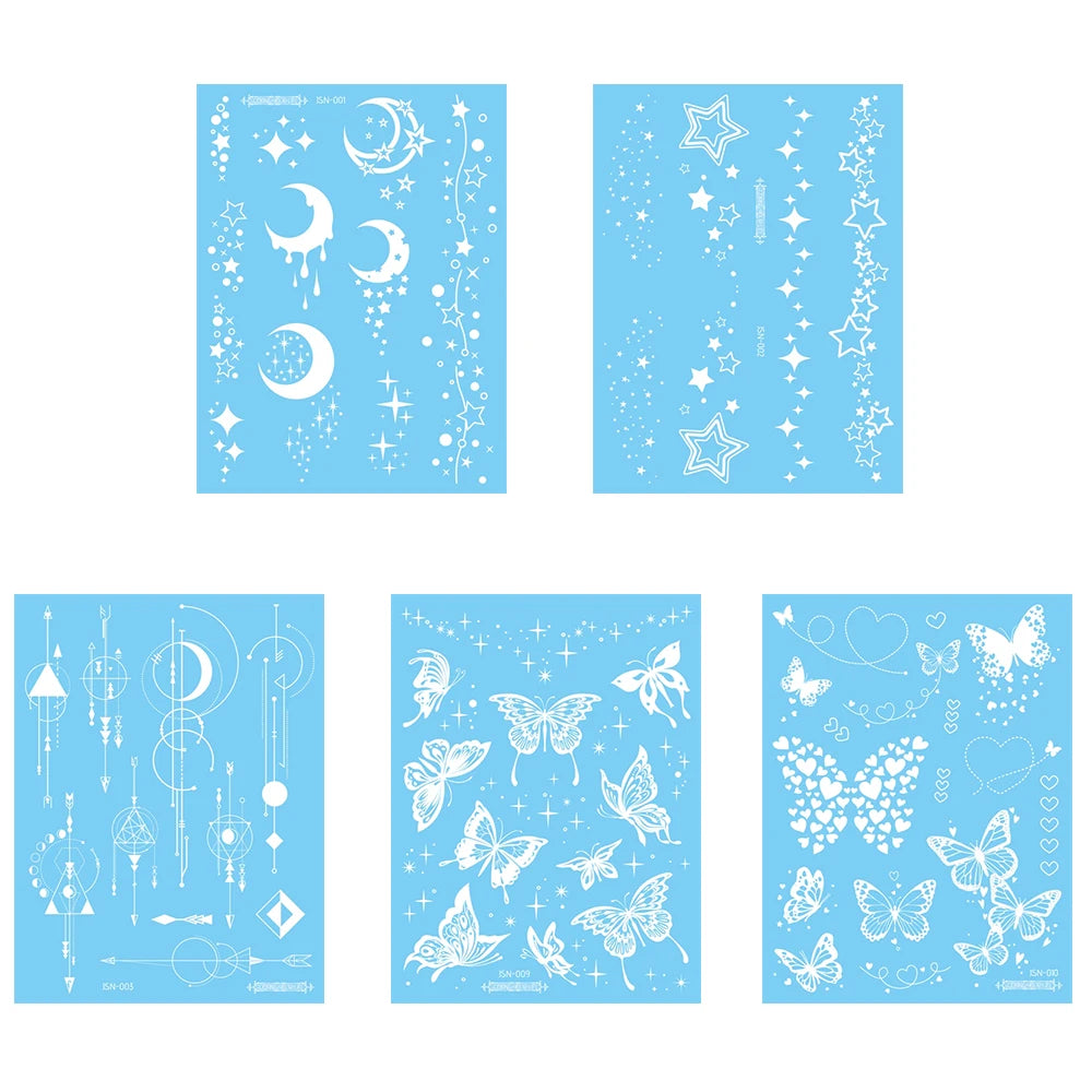 5pcs Blue Luminous Glow Waterproof Temporary Tattoo Sticker Line Star Butterfly Flash Tatto Women Men Arm Body Art Fake Tattoos