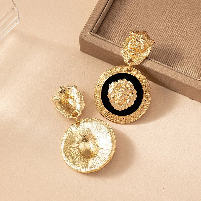 Stud Earrings For Women Vintage Lion Head Glass Geometric Party Gift OL Holiday Fashion Jewelry Ear Accessories CE150