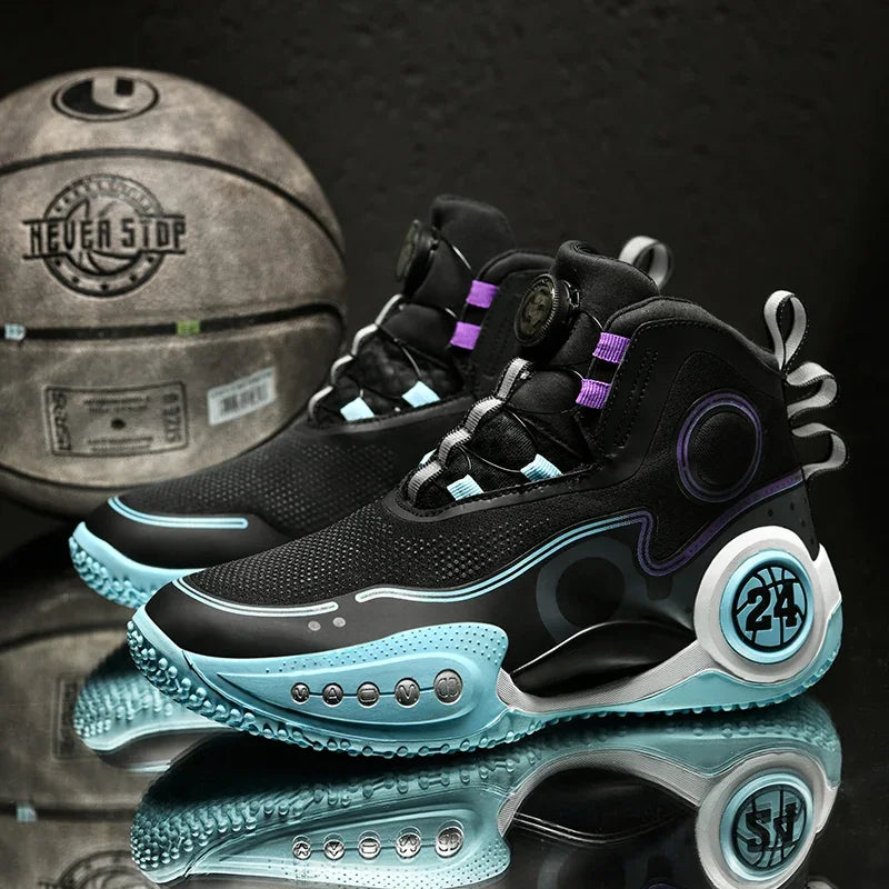 High-top Men Basketball Shoes Kids Rotating Button Basket Boots Brand Design Sneakers Men Outdoor Basketball Training Shoes Male