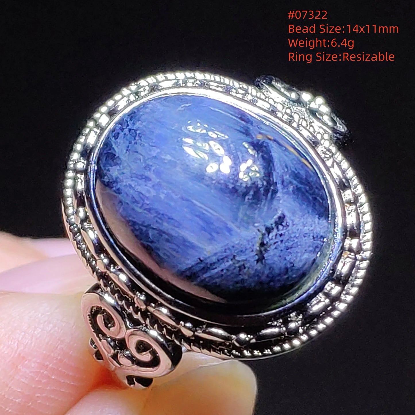 Natural Blue Pietersite Beads Adjustable Ring Woman Men Namibia Pietersite Ring Chatoyant Beads Fashion Silver Jewelry AAAAAA