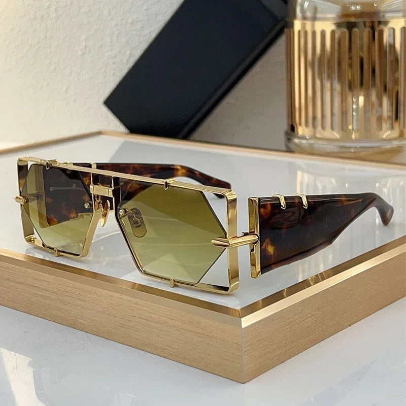 MOD004 Square Diamond Rimless Handamde Acetate Alloy Sunglasses High Street Punk Designer Brand Men Uv400 Eyeglasses with Case