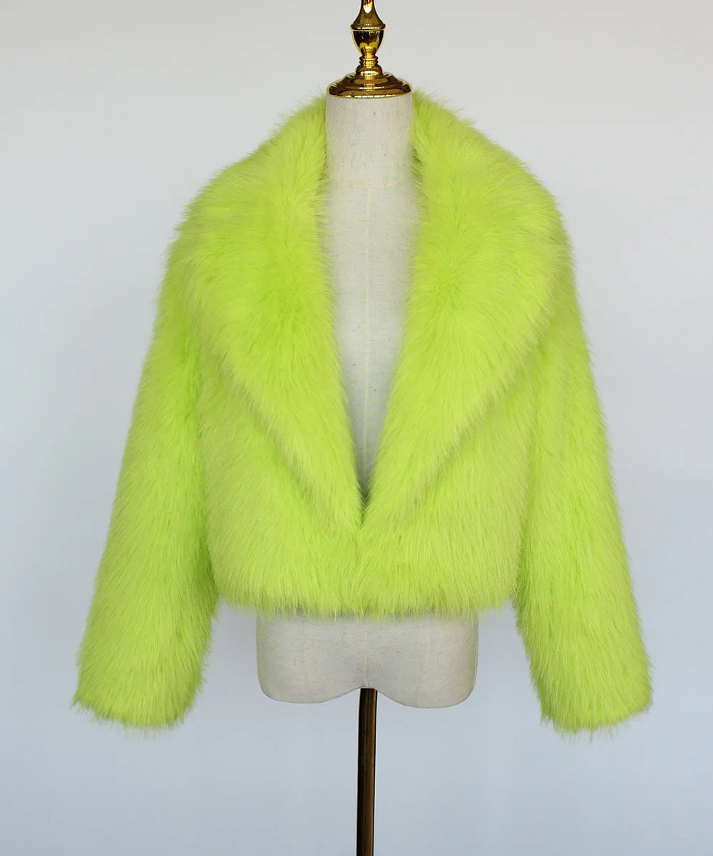 2025 Female Winter Brown Faux Fur Coat For Women Casual Long Sleeve Fluffy Plush Jacket Lady Solid Thick Fake Fur Warm Cardigan