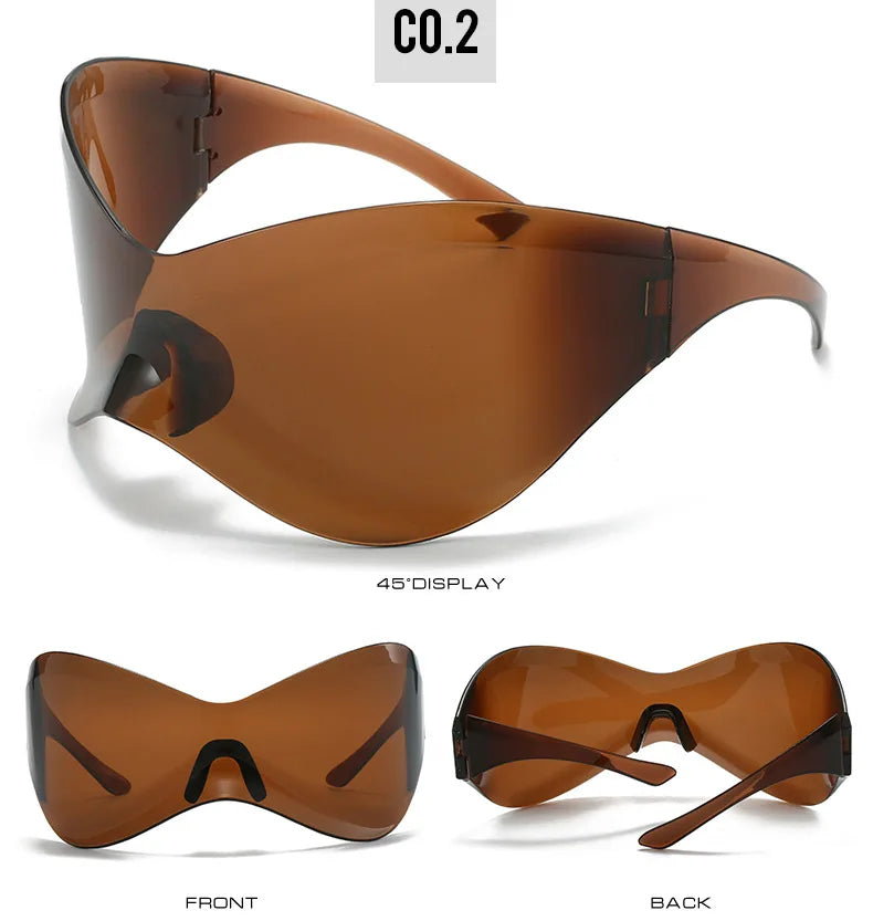 Oversized Futuristic Shield Sunglasses for Women Men Fashion Silver Mask Visor Sun Glasses Female Punk Y2K Eyeglasses