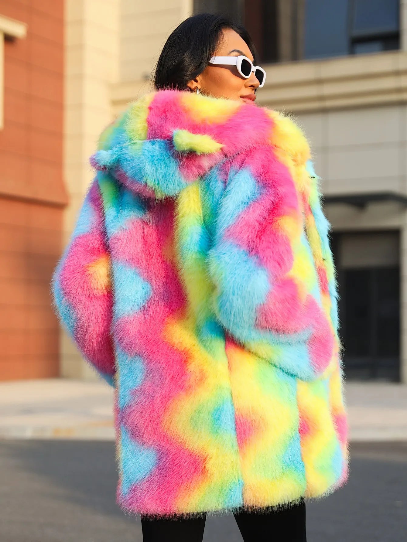 New Colorful Personalized Faux Fur Coat Women's Regular And Plus Size Fall And Winter Hooded Thick High Quality Faux Fur Coat