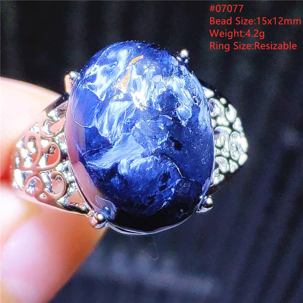 Natural Blue Pietersite Beads Adjustable Ring Woman Men Namibia Pietersite Ring Chatoyant Beads Fashion Silver Jewelry AAAAAA