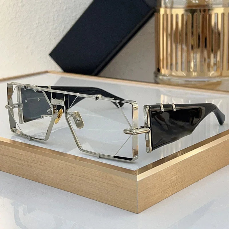 MOD004 Square Diamond Rimless Handamde Acetate Alloy Sunglasses High Street Punk Designer Brand Men Uv400 Eyeglasses with Case