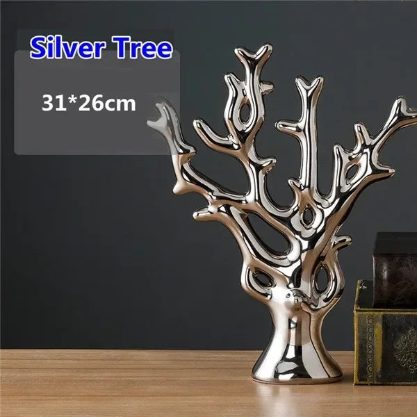 Ceramic Electroplating Ornaments Nordic Ins Cabinet Decorations Home Porcelain Deer/Swan Family Apple Shape Figurines
