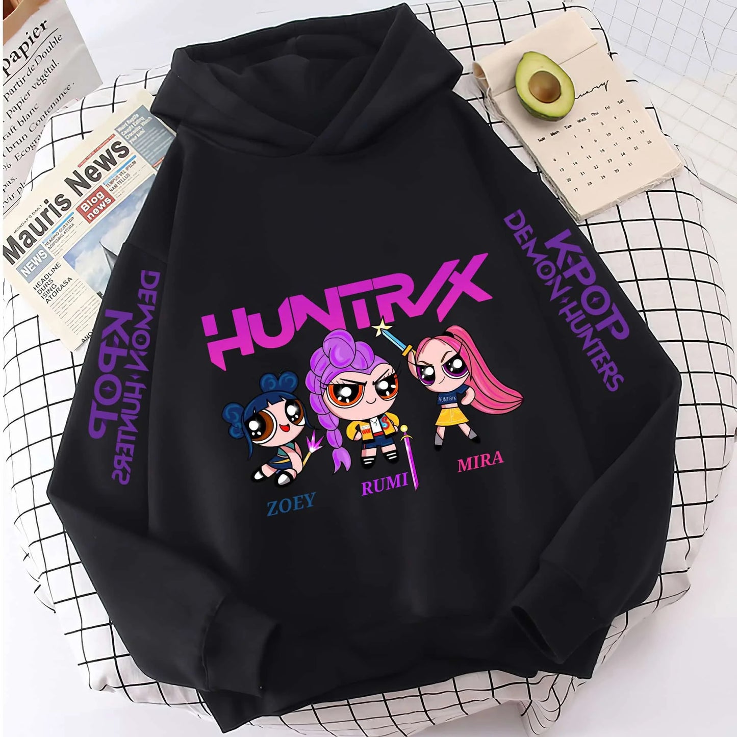 Cute Girls Hooded Sweatshirt Warm Rumi KPop Demon Hunter Cartoon Children's Wave Fashion Casual Tops Casual Black Pink Clothing