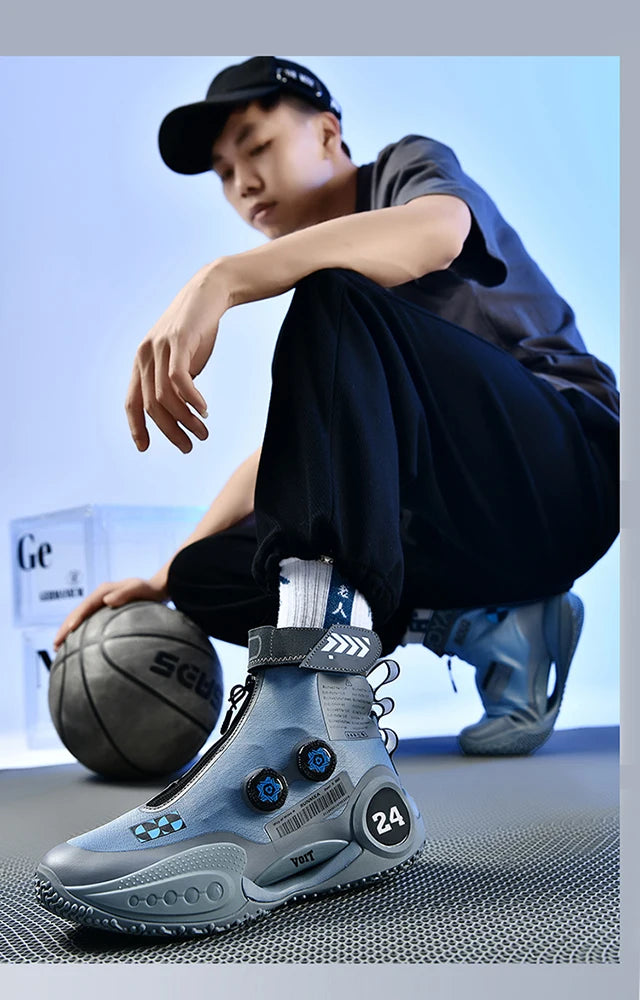 New basketball shoes male high top students wear-resistant outdoor concrete actual combat flying woven breathable combat boots