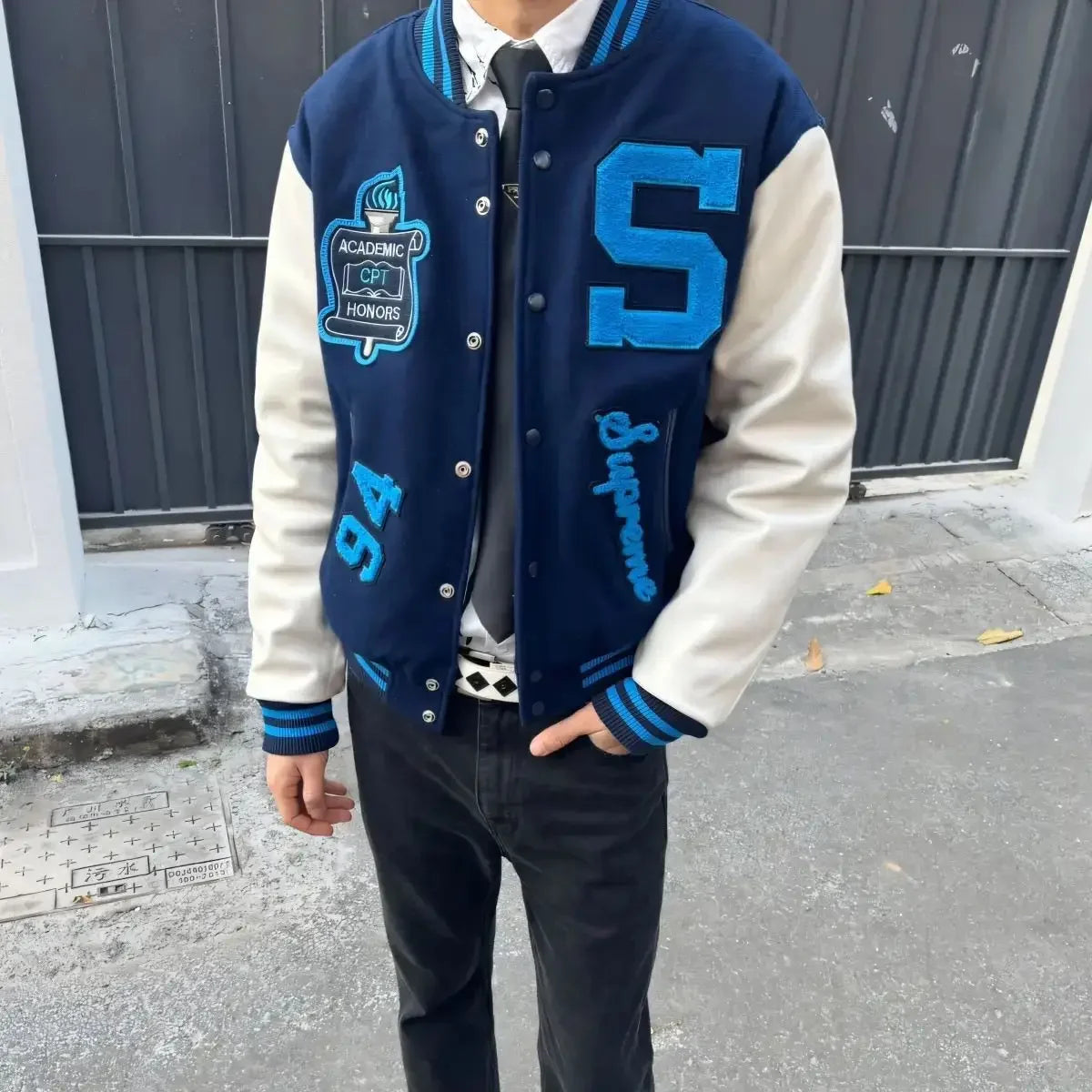 Embroidery Baseball Jacket for Men Streetwear Varisity Jacket Splicing PU Leather Sleeves Women Bomber Jacket Unisex Men Clothes