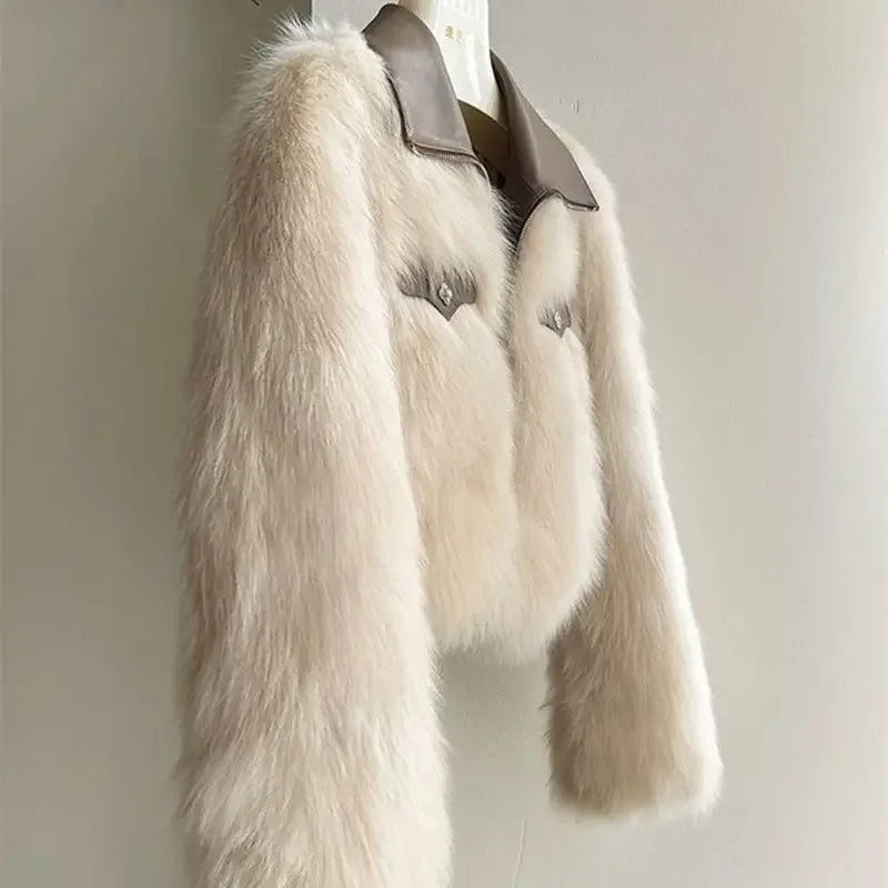 Spring and Autumn Korean Chic Polo Collar Loose Fur Coat Women Clothing Winter Coat Faux Fox Fur Plush Short Jackets Women Tops