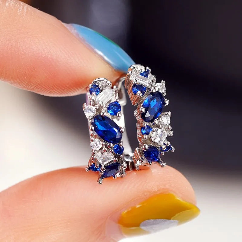 Luxury Square Purple Cubic Zirconia Crystal Earrings  for Women New FashionExquisite Fashion Gold Color Dangle  Wedding Jewelry