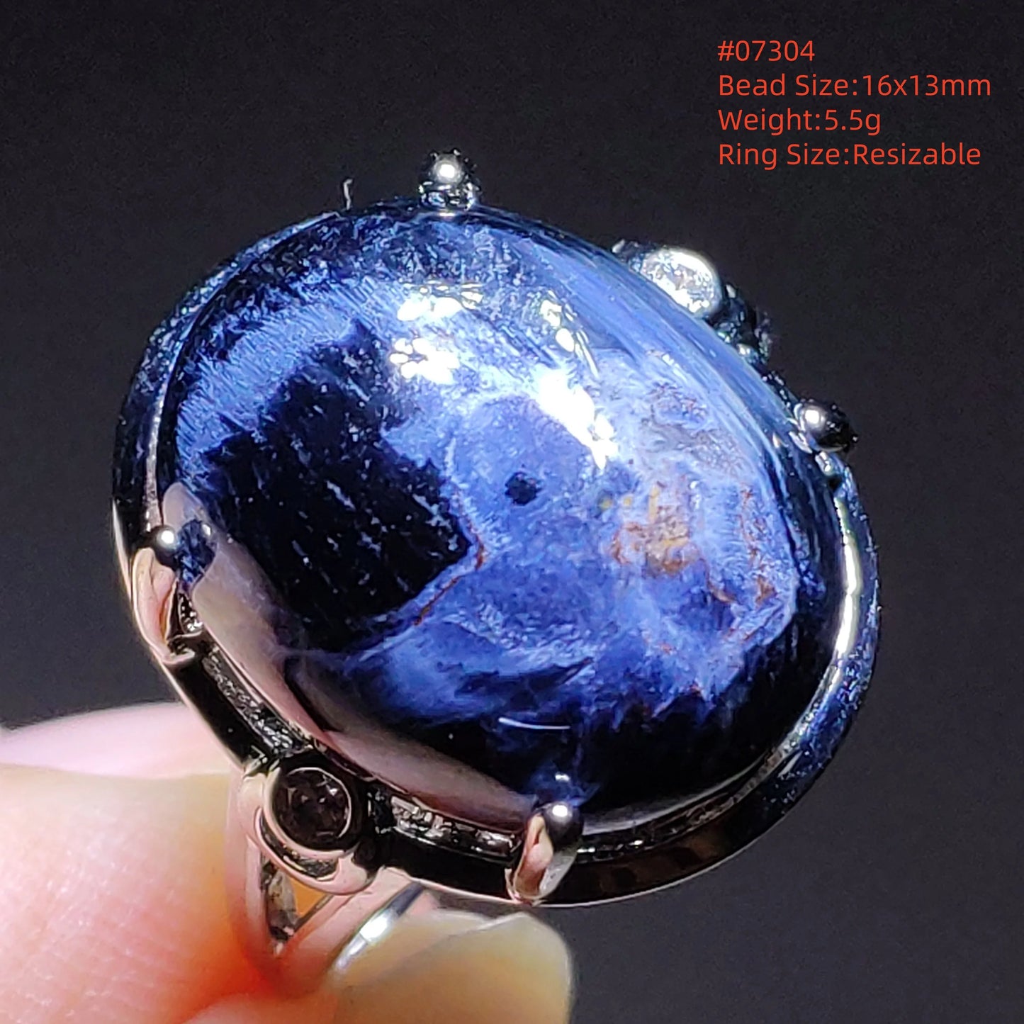 Natural Blue Pietersite Beads Adjustable Ring Woman Men Namibia Pietersite Ring Chatoyant Beads Fashion Silver Jewelry AAAAAA