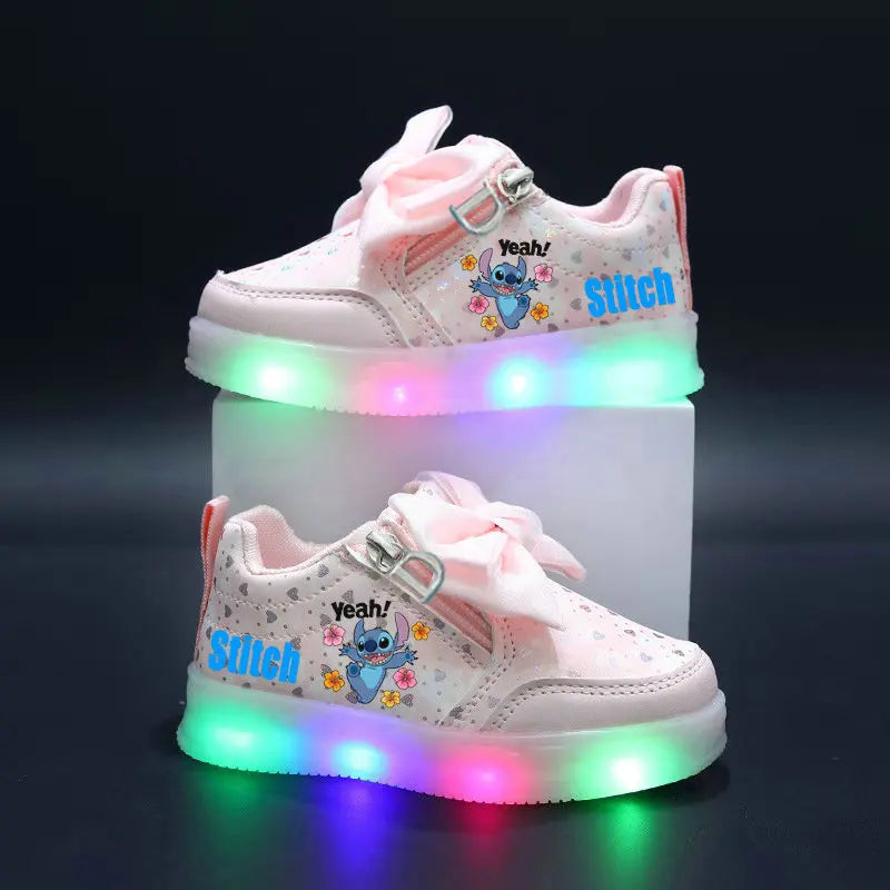 Stitch Children's Luminous Shoes LED sneakers for boys and girls Casual sports Kids Pink white toddler walking shoes Cartoon