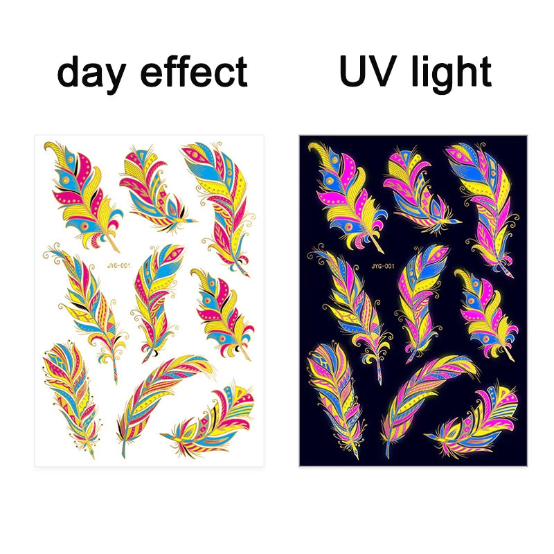 Luminous Temporary Tattoos Stickers Fluorescent Neon In Dark Illuminate Tattoo Elephant/Love Heart Shoulder Tattoo Party Sticker