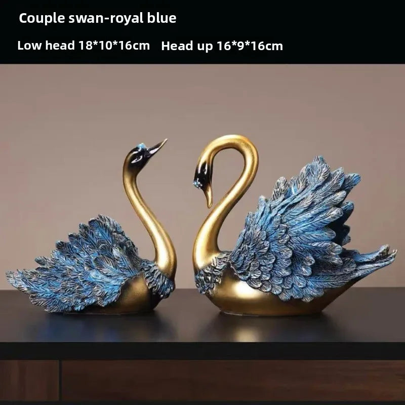 2PCS/set Couple Swan Sculpture Luxury Living Room Decor for Home Bar Cabinet TV Stand Tabletop Decoration, Multi-Scene Ornament