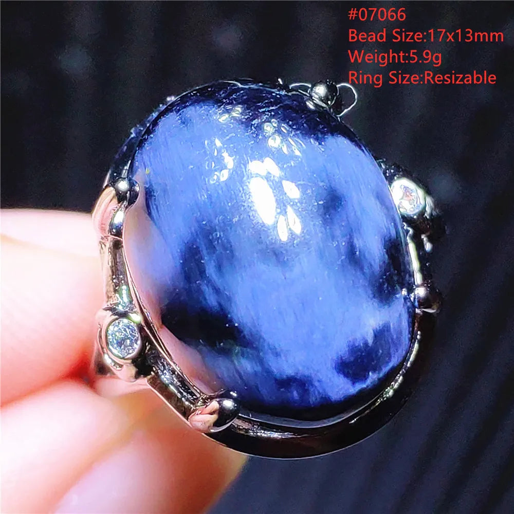 Natural Blue Pietersite Beads Adjustable Ring Woman Men Namibia Pietersite Ring Chatoyant Beads Fashion Silver Jewelry AAAAAA