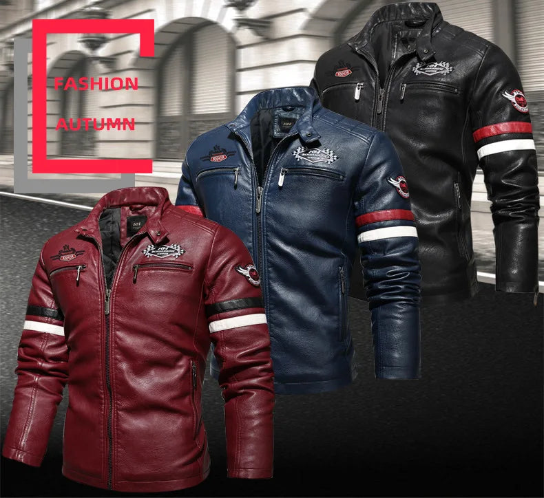 Motorcycle Jacket Leather Men's Brand Moto Leather Jacket Coat Men Handsome Washed Embroidery Biker PU Jacket Male Jaqueta Men