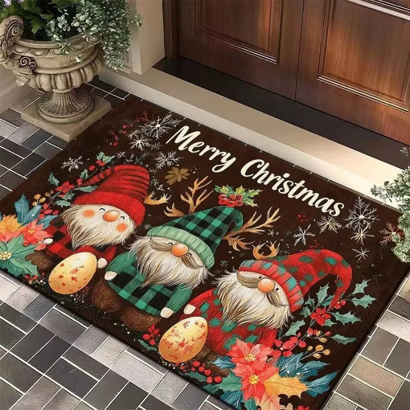 Merry Christmas Door Mat Printed Decoration Flannel Carpet Mat Door Mat Absorbent Foot Mat Small Foot Mat Machine Washable Decor