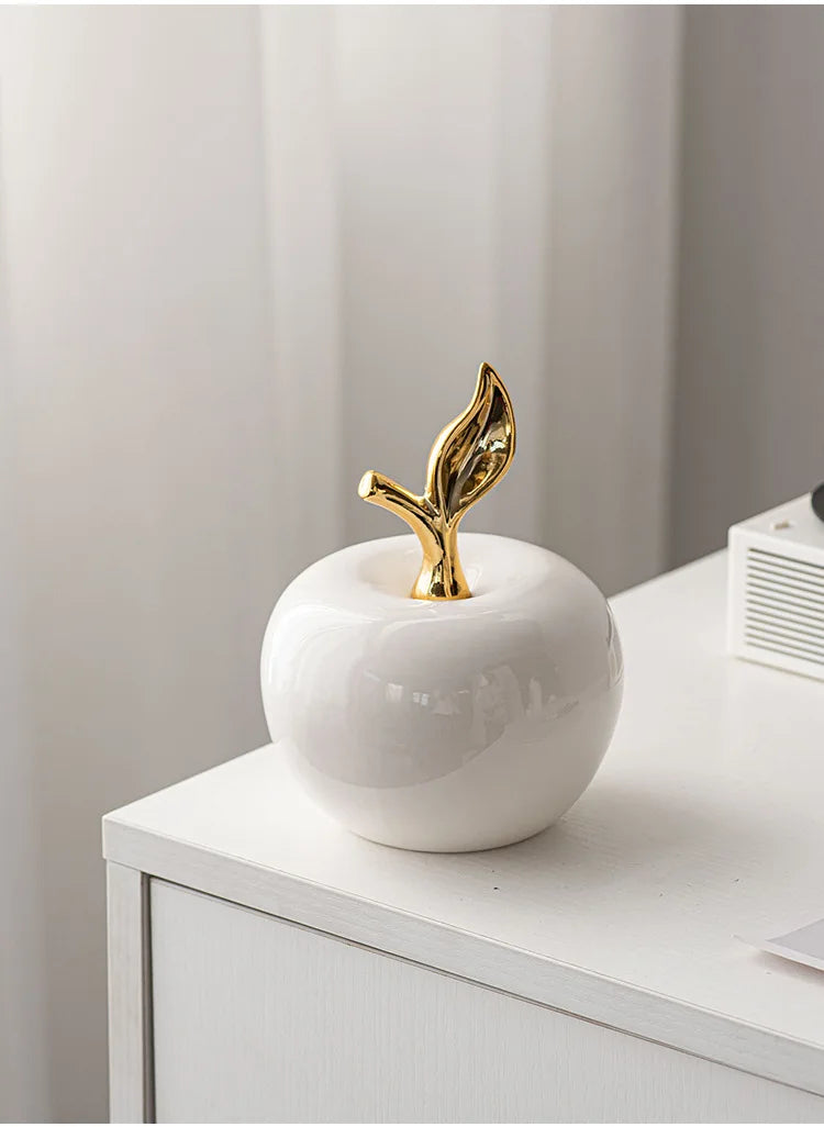 Creative Ceramic Apple Figurines Handicrafts Living Room Art White Apple Sculpture Room Home Decor Accessories Holiday Gifts