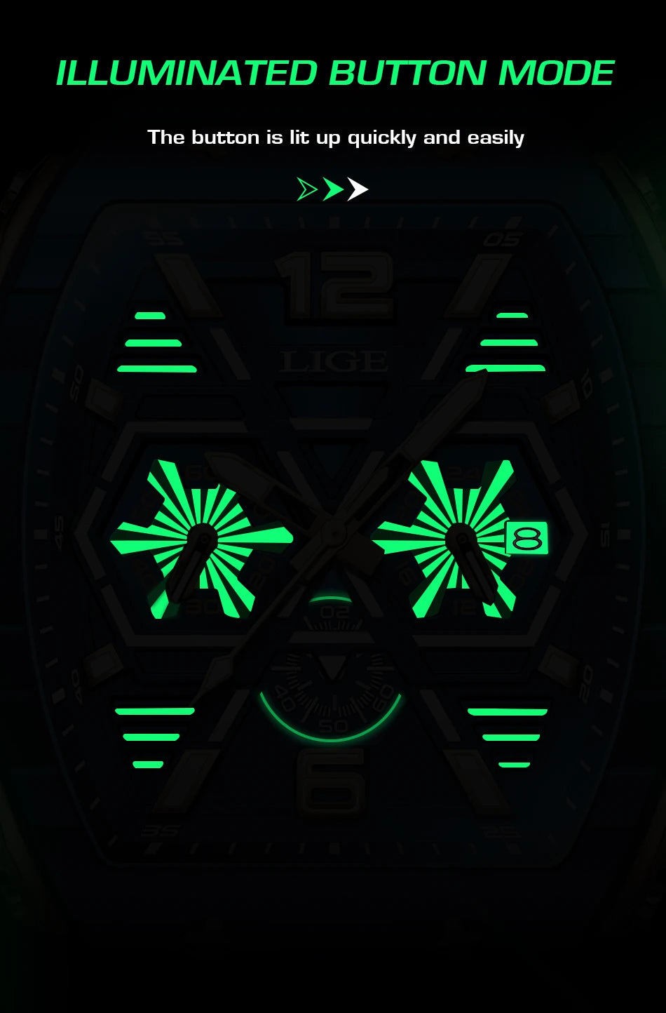 LIGE New Strong Luminous Watch For Men Fashion Military Square Watch Men Sport Chronograph Waterproof Watches Reloj Hombre+BOX