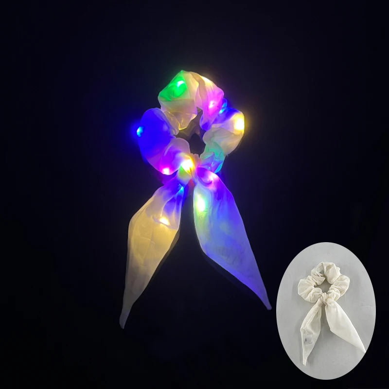 1/10 Pcs LED Luminous Scrunchies Glowing Hairband Girl Light Up Hair Scrunchy Birthday Party Headwear Supplies Hair Accessories