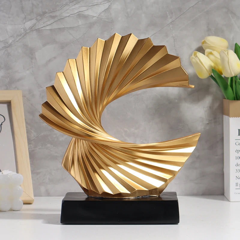 Golden Wave Resin Craft Sculpture - Abstract Art Home Decor Figurine, Bedroom, Living Room, and Study Desktop Decorations