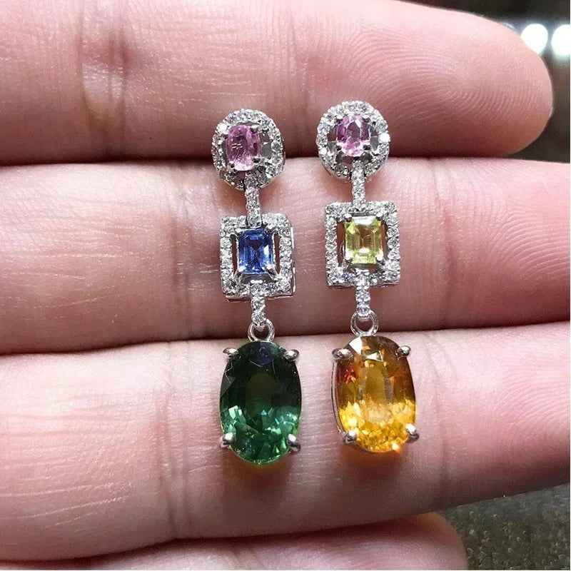 Luxury Square Purple Cubic Zirconia Crystal Earrings  for Women New FashionExquisite Fashion Gold Color Dangle  Wedding Jewelry