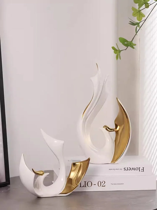 2-piece set of European high-end ceramic art phoenix ornaments, light luxury creative home, living room, TV, wine cabinet, decor