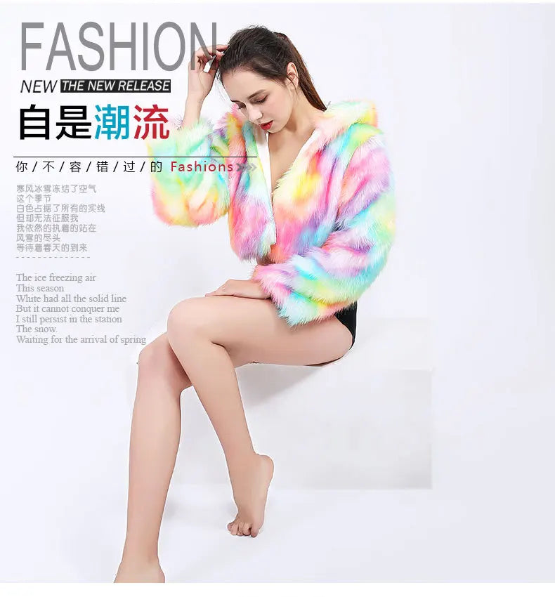 Popular Imitation Fox Fur Coat Female Cosplay Christmas Halloween Colorful LED Lights Carnival Coat